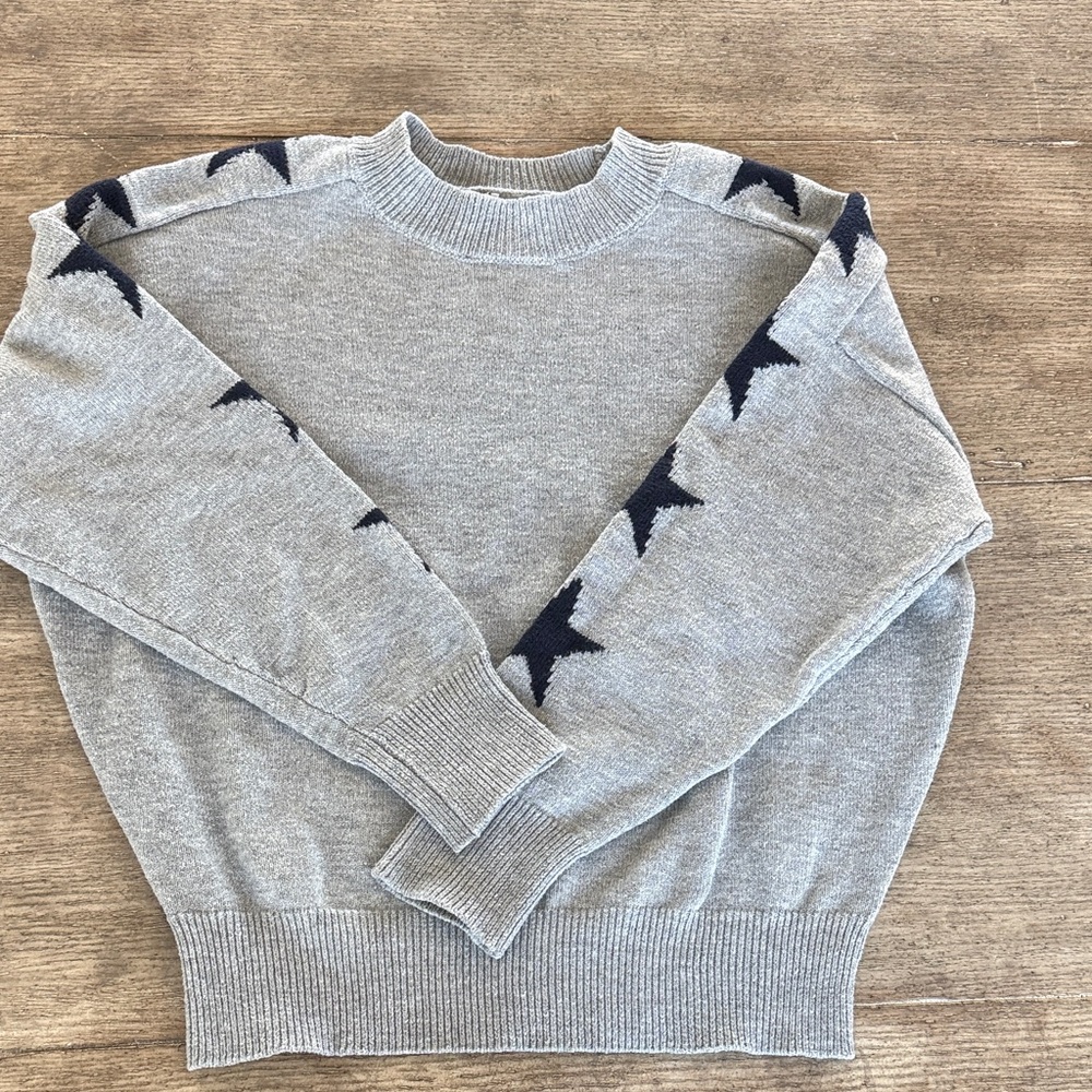 Sweet Romeo Gray Crewneck Sweater with Navy Star Detail